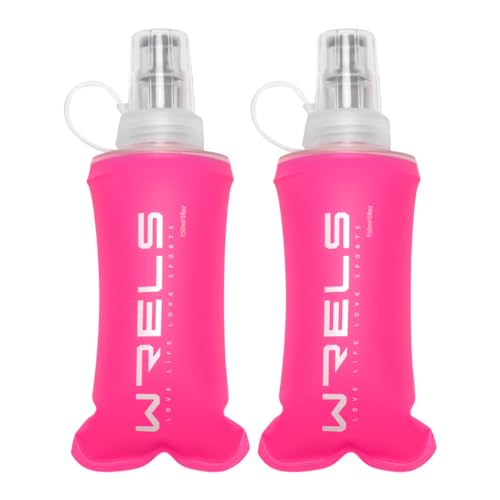 WRELS Soft Running Water Flask Soft Flasks Collapsible Soft Water Bottles Small BPA-Free for Sports Hiking Hydration Pack 5oz/8oz/17oz(PINK,5oz*2) - color: Pink, style: 150ml/5oz-2 Pack