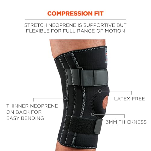 Ergodyne Proflex 620 Neoprene Padded Knee Sleeve Support Stabilizer with Stays, Open Patella, Adjustable Compression Fit - size: Large, style: Knee Sleeve - Open Patella Spiral Stays