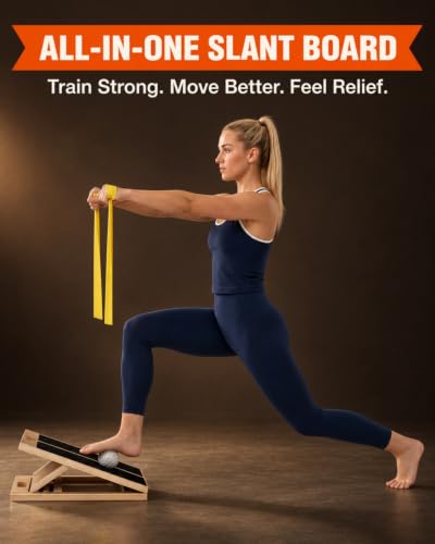 Frylr Slant Board for Exercise with Complete Mobility Kit, Foot Stretcher, Portable Foldable Wooden Wedge with 500 lb Capacity, Non-Slip Design, Carry Handle for Home, Gym and Office - style: Board + Bands + Balls