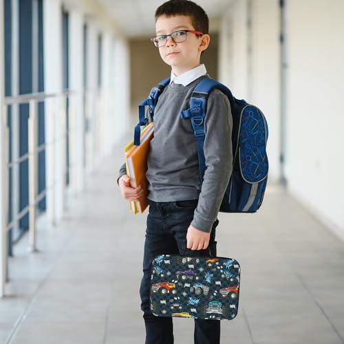 Clastyle Car Insulated Kid Lunch Bag for Boy Lunch Box, Black Race Truck - color: Checker Flag