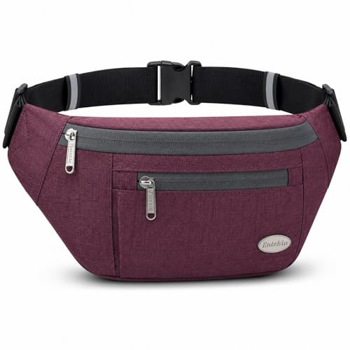 Entchin Water-Resistant Fanny Pack, 4-Zipper Belt Bag - color: Burgundy