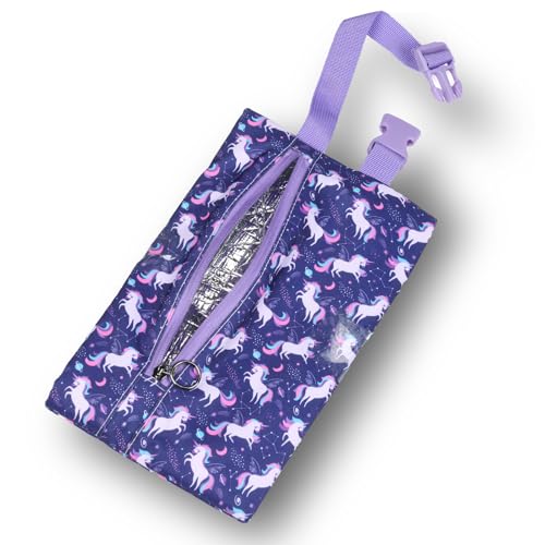 Insulated Snack Bag, Freezable Small Cooler Bag with Zipper and Adjustable Buckle, Rectangular Thermal Cooler Bag - color: Purple Unicorn