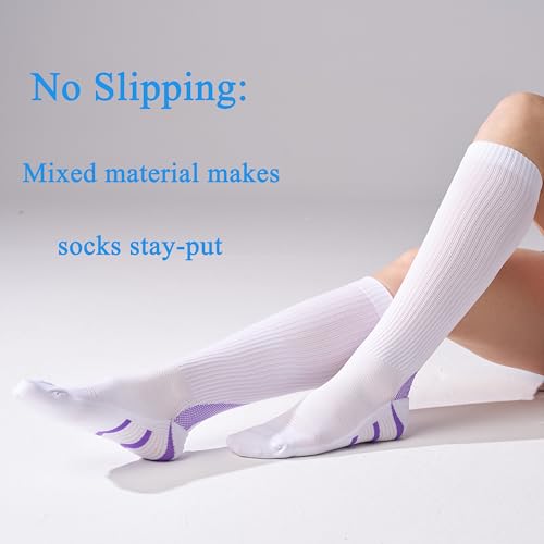 4 Pairs 20-30mmHg Compression Socks for Women Knee High Flying - color: White Mix, size: Large-X-Large