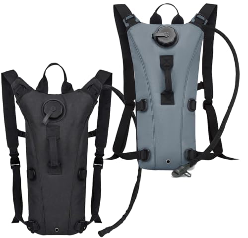 Tactical Water Hydration Pack Military 3L Water Bladder Carrier Backpack Leakproof for Running Jogging Cycling Hiking - color: Black & Gray