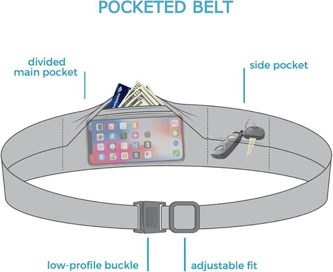 BANDI Running Belt for Women & Men – USA Made No-Bounce Adjustable Waist Pack & Secure Fanny Pack – Fits All Phones, Gels & Essentials – Zipper-Free, Medical Device Friendly - color: Strata Black/Gray