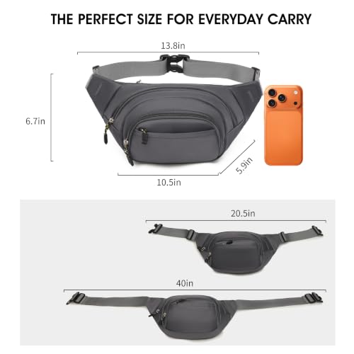 Large Fanny Pack for Men Women NSYOOMH, Crossbody Waist Bag 5-Zipper Pocket - color: Grey