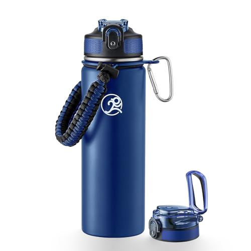 GOSWAG 24oz Insulated Stainless Steel Travel Water Bottle, 2 Lids - color: Matte Navy Blue
