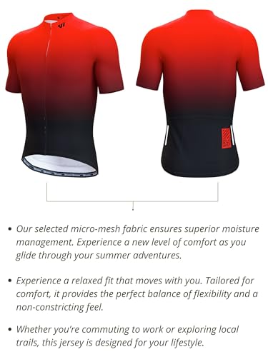 Lo.gas Cycling Jersey Men Short/Long Sleeve Bike Biking Shirts Full Zip with Pockets Road Bicycle Clothes - color: 03 Gradient Red, size: X-Large