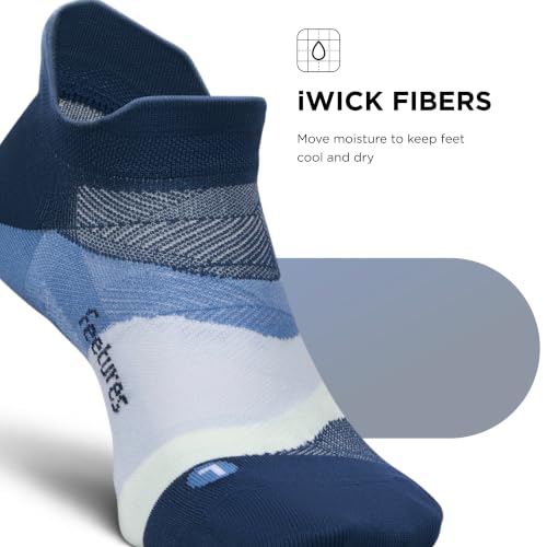 Feetures Elite Ultra Light No Show Tab Ankle Socks - Sport Sock with Targeted Compression - color: Blue Wave (1 Pair), size: Small