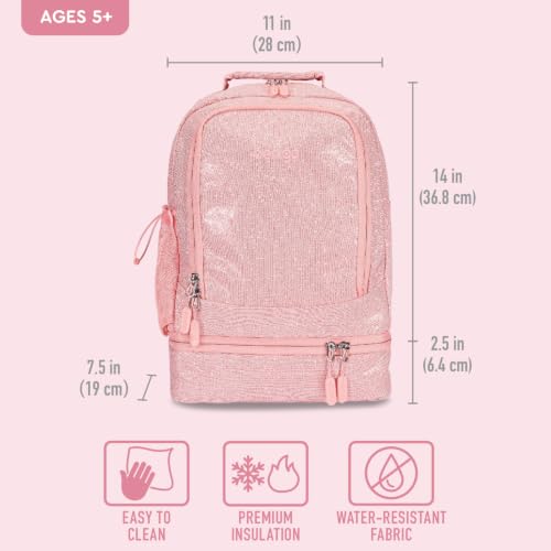 Bentgo Kids 2-in-1 Backpack & Insulated Lunch Bag with Padded Straps - color: Glitter Edition - Petal Pink, size: Kids Large