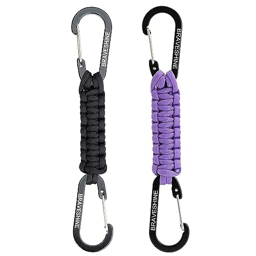BRAVESHINE Paracord Keychain Carabiner Clip | D Ring Hanger Lanyard Hook - color: 1 Black 1 Purple