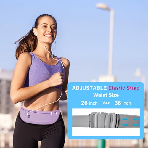Slim Running Belt for Women Men,Runners Fanny Pack Phone Holder,Money Belt,Running Gear Accessories,with 3 Pockets (Purple) - color: Purple