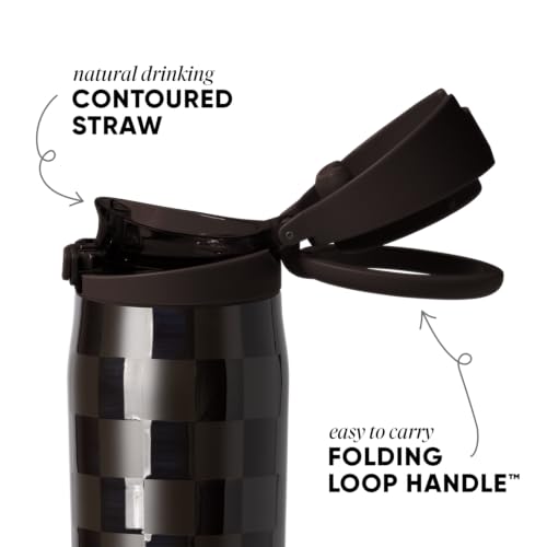 Simple Modern Water Bottle with Straw & Handle | 24oz | Checkered - color: - Pattern: Espresso Checkmate, size: 24 Ounces
