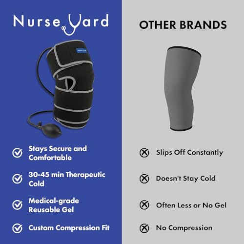 Nurse Yard Knee Ice Pack Wrap with Pump, Adjustable Compression Knee Brace for Men and Women, Reusable Hot and Cold Therapy Wrap, Cooling Compression Knee Support