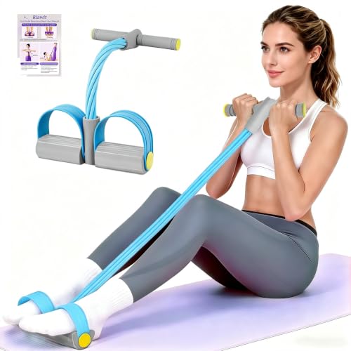 Pedal Resistance Band with Handle, 6-Tube Natural Rubber Exercise Bands - color: Gray & Blue