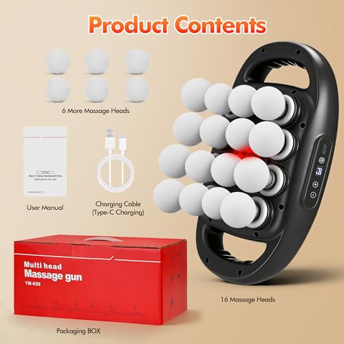 16 Head Massage Gun Deep Tissue, 2600mAh Back Muscle Massager - color: Matte Black