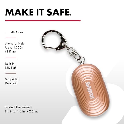 SABRE 2-in-1 Personal Alarm with LED Light, 130dB Personal Safety Siren, Snap Hook for Instant Access, 1,250 Foot (381 Meters) Range, Compact Design for Easy Attachment to Purse, Bag, or Keys - color: Rose Gold Alarm