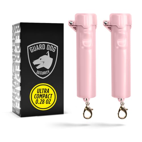 Packin' Heat 0.28 oz Compact Pepper Spray for Self Defense, Small Keychain Pepper Spray for Women, 12 ft Range, 1.44% Major Capsaicinoids, UV Dye, Push-Button Safety Cap, Snap Clip - color: Rose Pink - 2 Pack