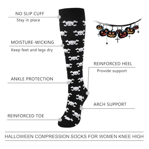 Junely Compression Socks for Women Knee High Stockings Funny Cute - color: A10skull01