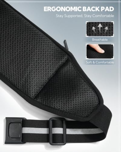 WATERFLY Running Belt Slim Breathable Back Pad 4-Pocket Runners Pouch - color: Dark Blue, size: Large