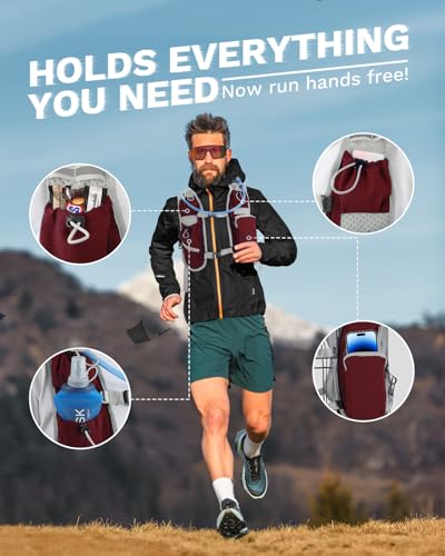 Running Vest for Women and Men, Hydration Running Backpack, Runners Vest, Hydration Vest, with Front Phone Holder, Adjustable Chest and Waist Strap - color: Wine Red, size: Only Backpack