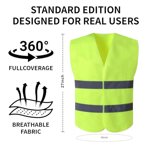 48 Pack High Visibility Safety Vests, Neon Yellow Reflective Mesh Vests with Silver Stripes for Men & Women, Bulk Security & Traffic Vests for Work, Cycling, Running, Construction