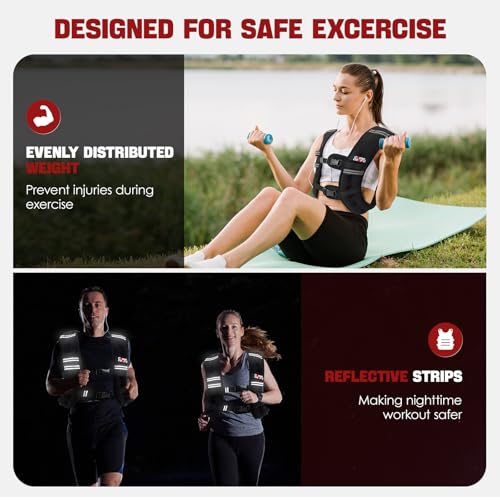 Weighted Vest, 5lb/10lb/12lb/15lb Weight Vest with Reflective Stripe for Women, Men, Rucking Vest for Walking Strength Training Running, Workout, Jogging - size: 12 lb