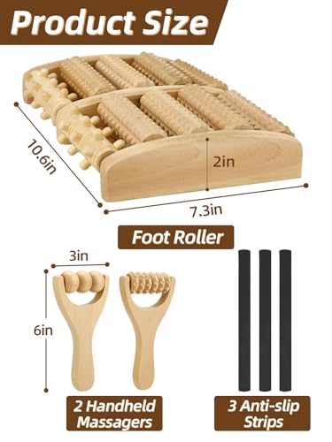 Aulock Double Foot Roller Massager Kit for Plantar Fasciitis Relief - 3 pcs Wooden Anti-Slip Feet Massager for Neuropathy Pain, Useful Gifts for Mom, Dad