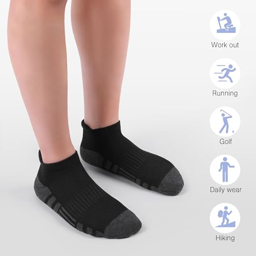 Felicigeely Athletic Running Ankle Socks Cushioned Low Cut Men Women 6 Pack - color: Black, size: 6-9