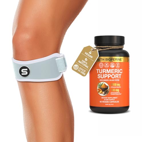 Sleeve Stars Patella Knee Strap and Turmeric Curcumin Supplement Bundle Patellar Tendon Support Knee Brace for Running Sports Arthritis Knee Pain Relief Osgood Schlatter Runner’s Knee Joint Support Mo