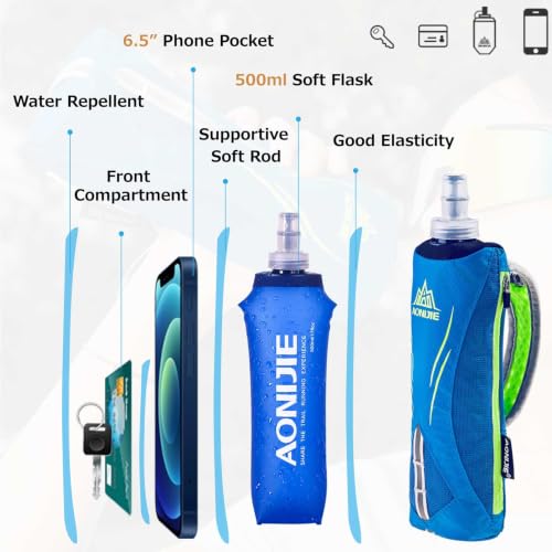 Azarxis TPU Soft Flask Collapsible Water Bottles BPA-Free 250ml 350ml 500ml for Hydration Vest Pack Running Hiking Cycling Climbing - color: A - Black 500ml Handheld Bottle