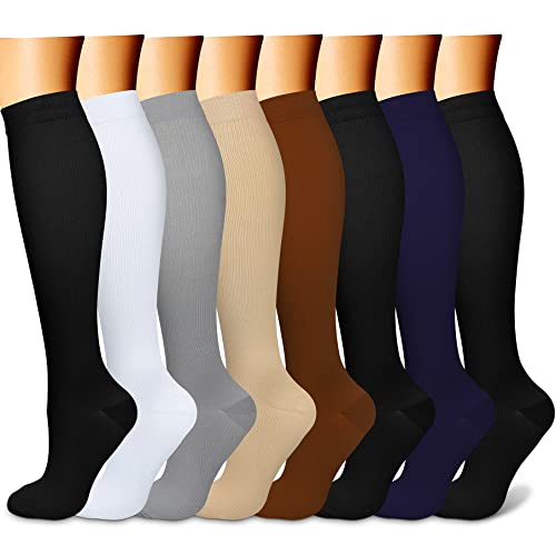 FEYHAY Copper Compression Socks (8 Pairs) 15-20 mmHg Circulation is Best Athletic & Daily for Men & Women, Running, Climbing - color: 06 Colour Mixture, size: Large-X-Large
