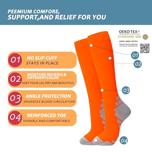 fenglaoda 3 Pairs Compression Socks for Women & Men Knee High Nurse Pregnant Cute Medical Running Travel Athletic - color: 00-3pairs-20, size: Large-X-Large