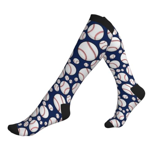 Compression Socks Knee High Circulation Support Socks For Women Men Athletic Running Hiking Cycling - color: Baseball