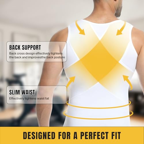 Mens Compression Shirt Zipper, Gynecomastia Tummy Control Vest, Back Support Shapewear Slimming Undershirt - color: 2 Pack White, size: XX-Large
