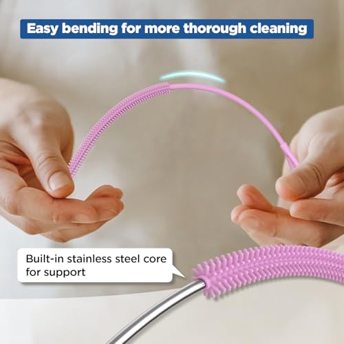 YOTIME Silicone Straw Cleaner Brush, 2Pcs Reusable Straw Brush, Pink - color: Pink