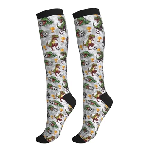 Compression Socks Knee High Support Socks Women Circulation Stockings for Athletic Running Cycling Flying - color: Dinosaur Football