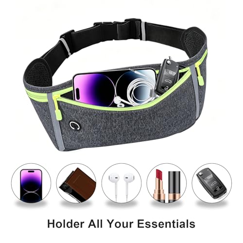 Slim Running Belt for Women Men,Runners Fanny Pack Phone Holder,Money Belt,Running Gear Accessories,with 3 Pockets (Green-flaxen) - color: Green-flaxen