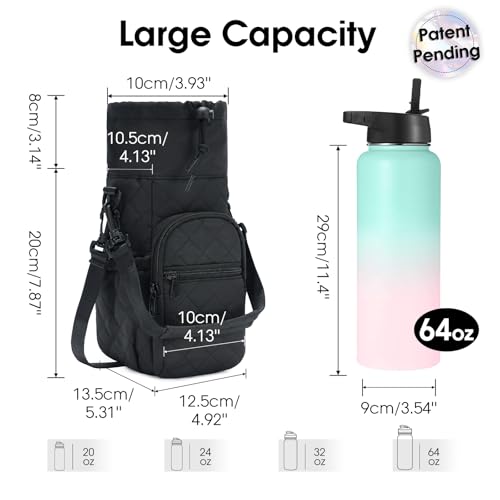 sportsnew 40oz Insulated Crossbody Water Bottle Sling Bag w/Phone Pocket - color: Quilt Black