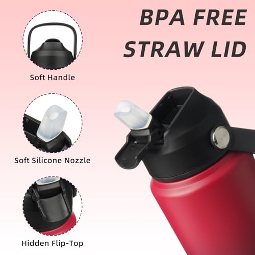BJPKPK 24oz Insulated Water Bottle, Stainless Steel Bottle with Straw Lid - color: Charming Red, size: 24 Ounces