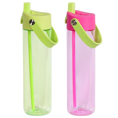 Elemental Splash 26oz 2-Pack Tritan Plastic Reusable Water Bottles w/Strap - color: Lime & Dragon Fruit, size: 26 Ounces
