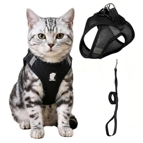 Heywean Cat Harness and Leash Escape Proof, Soft Breathable Mesh Kitty Walking Vest, Adjustable Step-in Kitten Harness Set with Reflective Strip for Small Cats - color: Black, size: Large