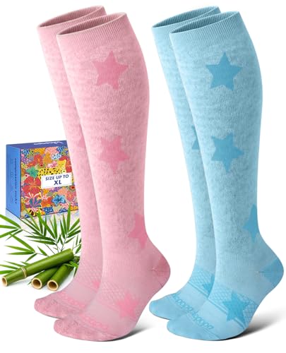 Bamboo Viscose Compression Socks for Women - color: Pastel Star, size: Small-Medium