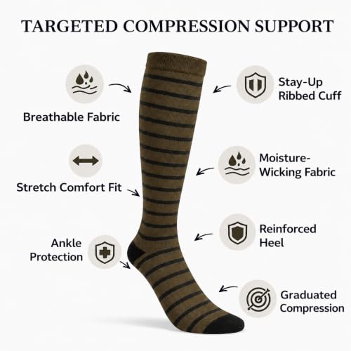 Diamond Star 6 Pairs Compression Socks for Men & Women, Knee High Socks - color: 6 Pairs (Coffee/Black)