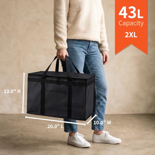 NZ home Insulated Food Delivery Bag, Grocery Cooler & Catering Tote - color: Black, size: 2XL