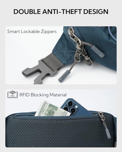 WATERFLY Small Fanny Pack RFID Blocking Travel Hiking Crossbody Waist Bag - color: Dark Blue