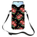 GLOBLELAND Roses Cell Phone Sleeve Pouch Case Bag 7.1×3.9 inch Flowers Shockproof Universal Phone Bag with Crossbody Strap Neck Lanyard for Women Men Phone Headphones Watch - color: Roses