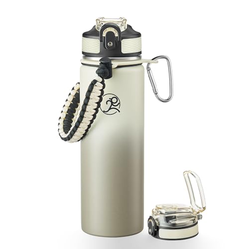 GOSWAG 24oz Insulated Stainless Steel Travel Water Bottle, 2 Lids - color: Beige-Gray Ombré