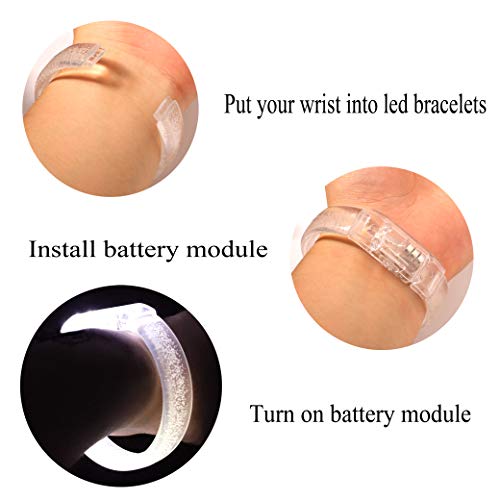 LED Light up Bracelets, White Glow Wristbands Party Favors Toys Supplies for Birthday, Halloween, Carnivals Parties for Kids over 3 Years Old, Clear Case 12 Pack