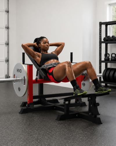 HVO Hip Thrust Machine, Adjustable Glute Bridge Machine, Plate Loaded - color: Red